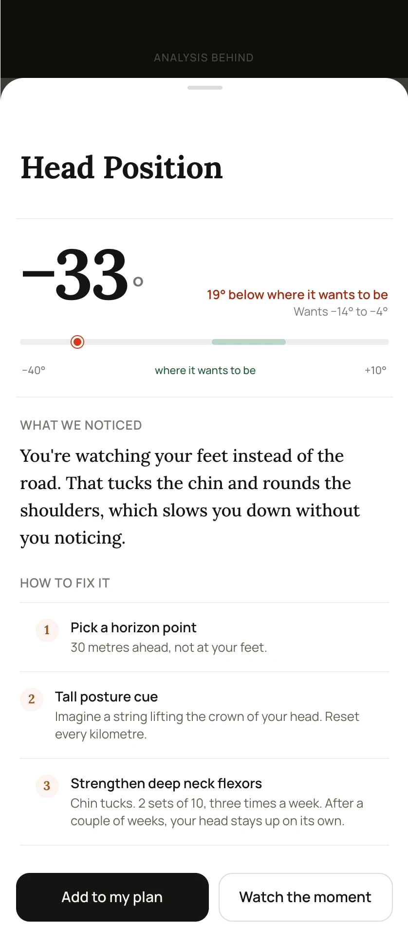 Gait metric detail: Head Position fix with three drills
